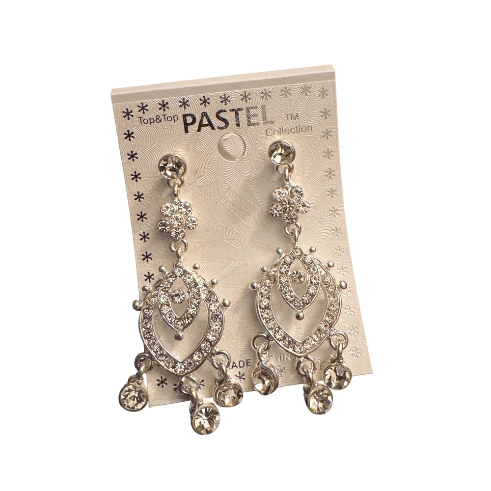 NWT Top & Top Pastel Collection Silver Tone Rhinestone Chandelier Drop Earrings